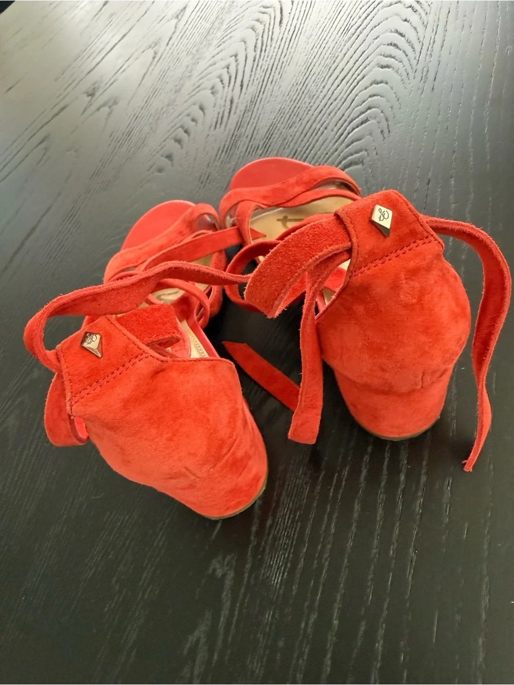 Sam Edelman orange Suede Wrap-Strap Block Heel Sandals